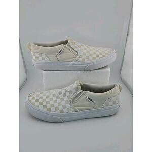 Vans Asher Youth Size 6 Tan Beige Checkerboard Slip-On Skate Sneakers Shoes